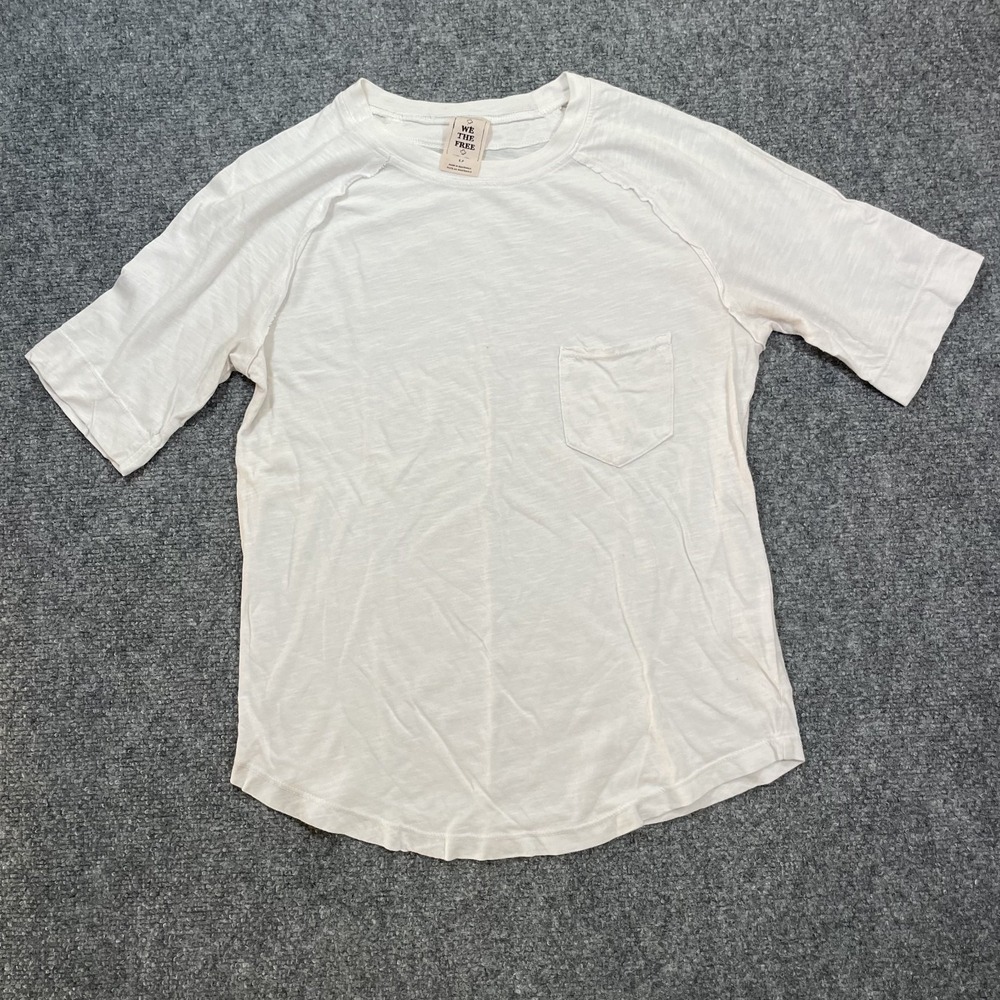We The Free Classic Pocket Tee Womens Small White Short Sleeve Cotton Raglan